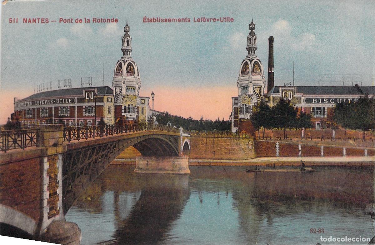 Postcards: Postal de Nantes, Pont de la Rotonde y F&aacute;brica Lef&egrave;vre-Utile