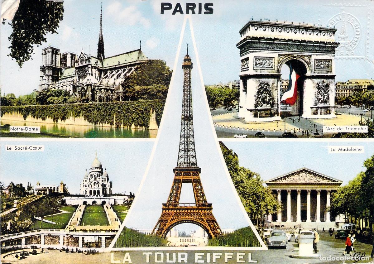 Postcards: Postal Multivista de Par&iacute;s con la Torre Eiffel y Monumentos