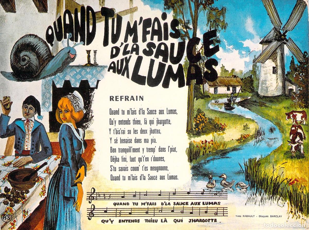 Postales: Postal de la Canci&oacute;n Francesa Sauce aux Lumas y Molino