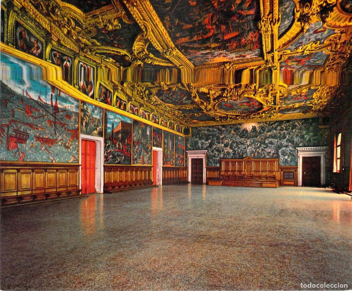 Postales: Postal del Palacio Ducal Sala del Maggior Consiglio en Venecia Italia