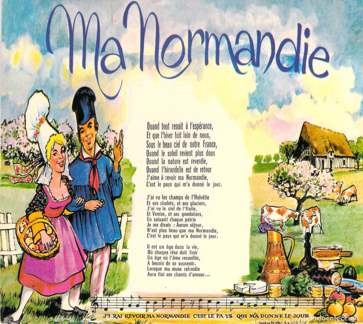 Postales: Postal Ilustrada Ma Normandie con Traje T&iacute;pico y Partitura