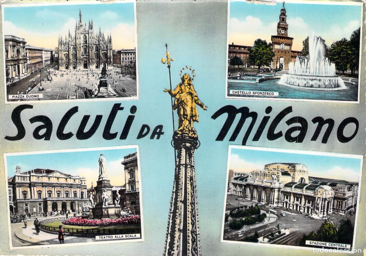 Postales: Postal Multi-vista de Mil&aacute;n con Piazza Duomo y Teatro alla Scala