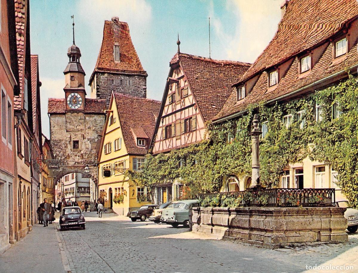Postales: Postal de Rothenburg ob der Tauber R&ouml;dergasse y Torre Markusturm