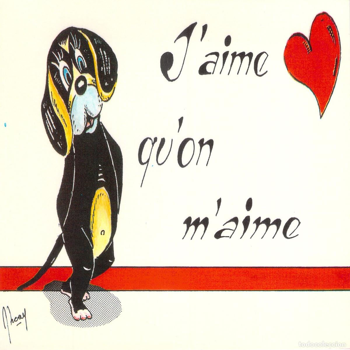 Postales: Postal Ilustraci&oacute;n Perro Colecci&oacute;n Doggy &rdquo;J'aime qu'on m'aime&rdquo;