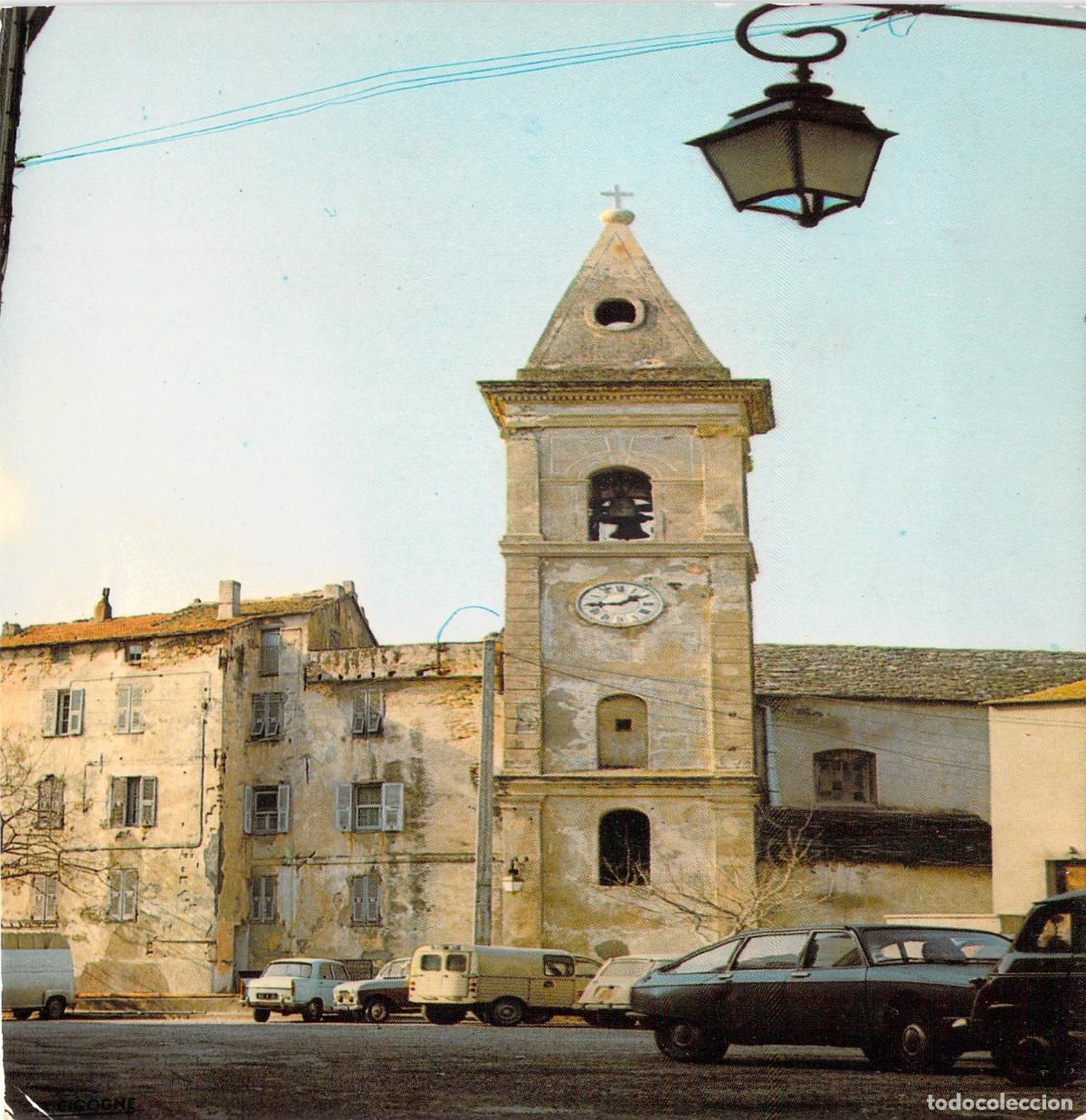 Postales: Postal de Saint-Florent C&oacute;rcega con Torre del Reloj e Iglesia