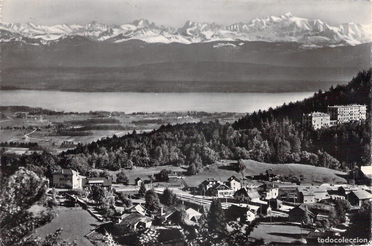 Postales: Postal de la vista general de Saint-Cergue y el Mont Blanc