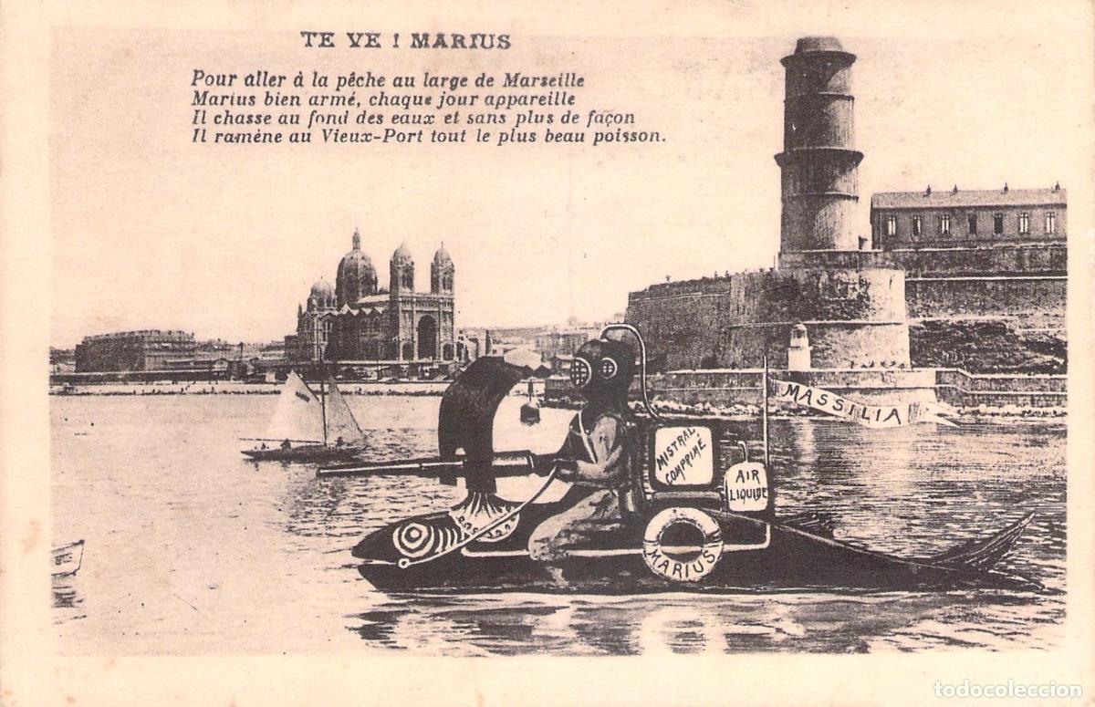Postales: Postal Ilustrada de Marsella con Divertido Buzo Marius