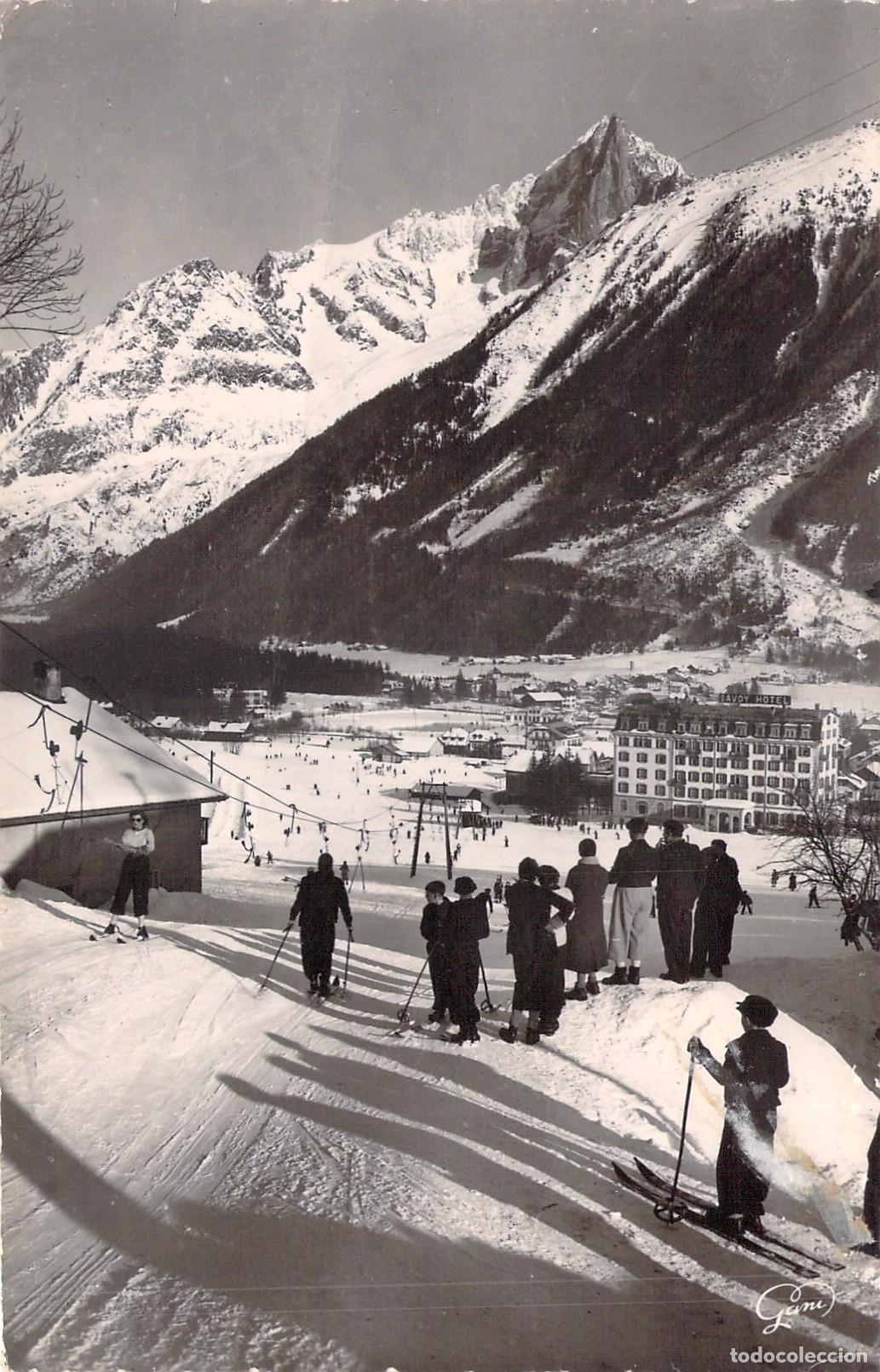 Postales: Postal de Chamonix Mont-Blanc con Telesqu&iacute; y la Aguja del Dru