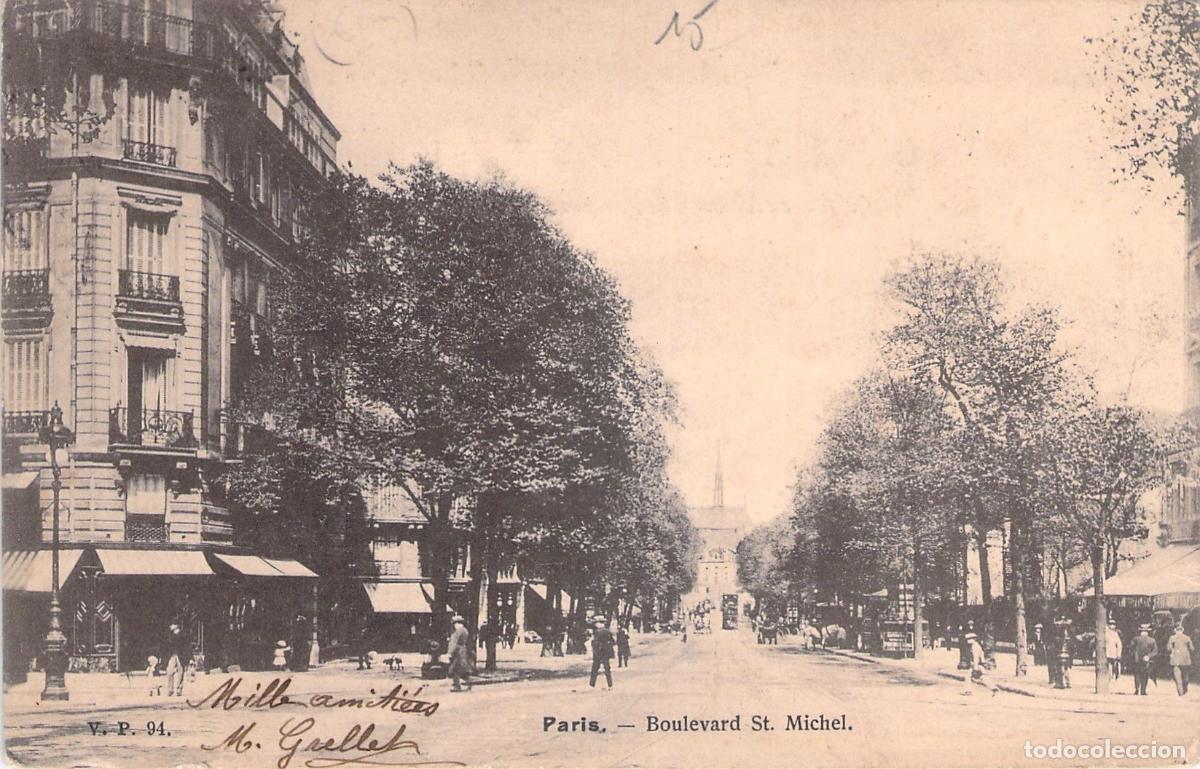 Postales: Postal de Par&iacute;s: Boulevard St. Michel y Escena Urbana