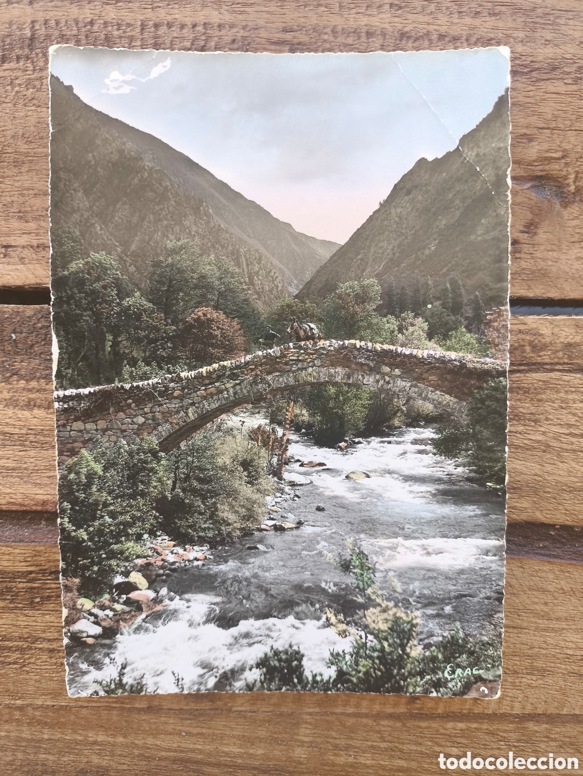 Postales: Postal antigua Arriero Mulero Pont de la Margineda R&iacute;o Valira Principado de Andorra Ed. ERAC