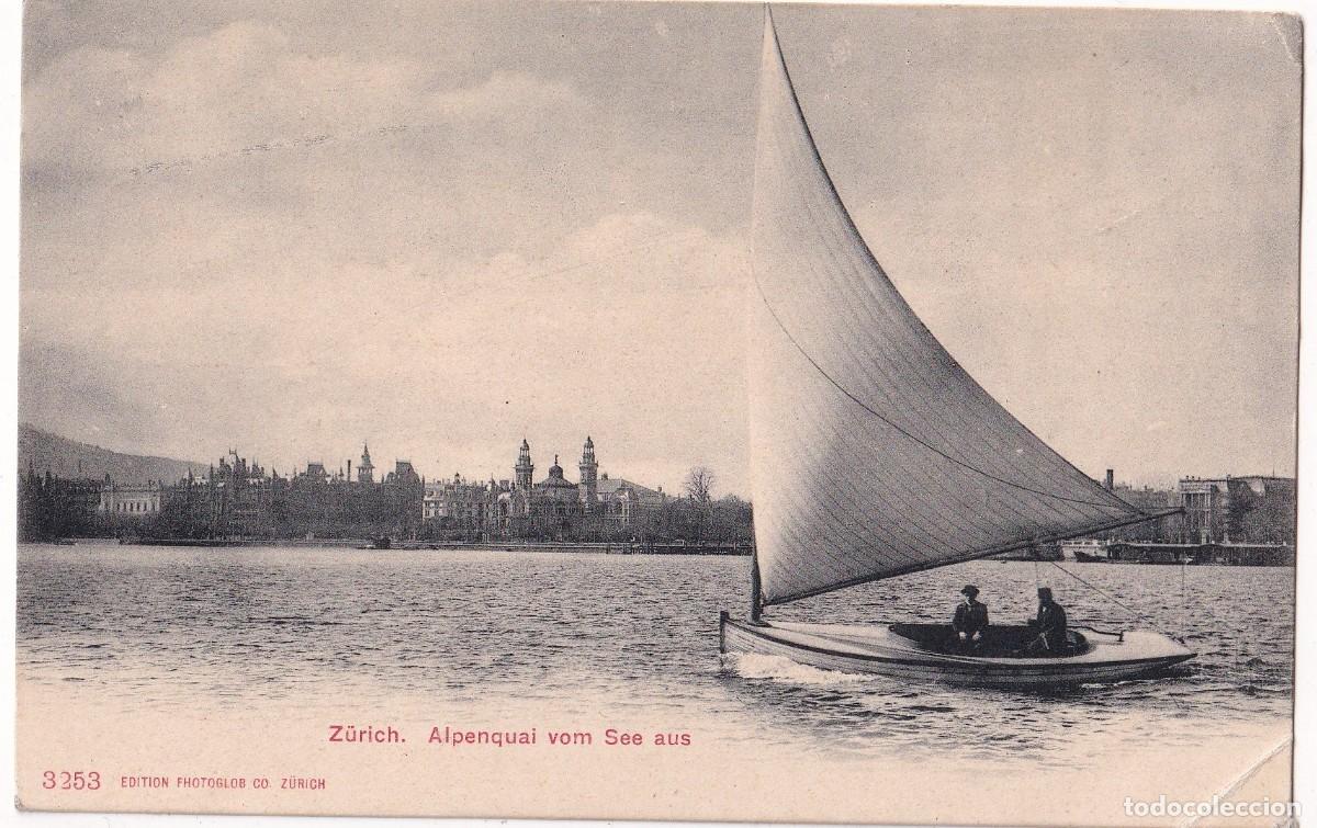 Postales: Zurich. Alpenqual vom see aus. 3253. Reverso sin dividir. Sin circular. Velero.