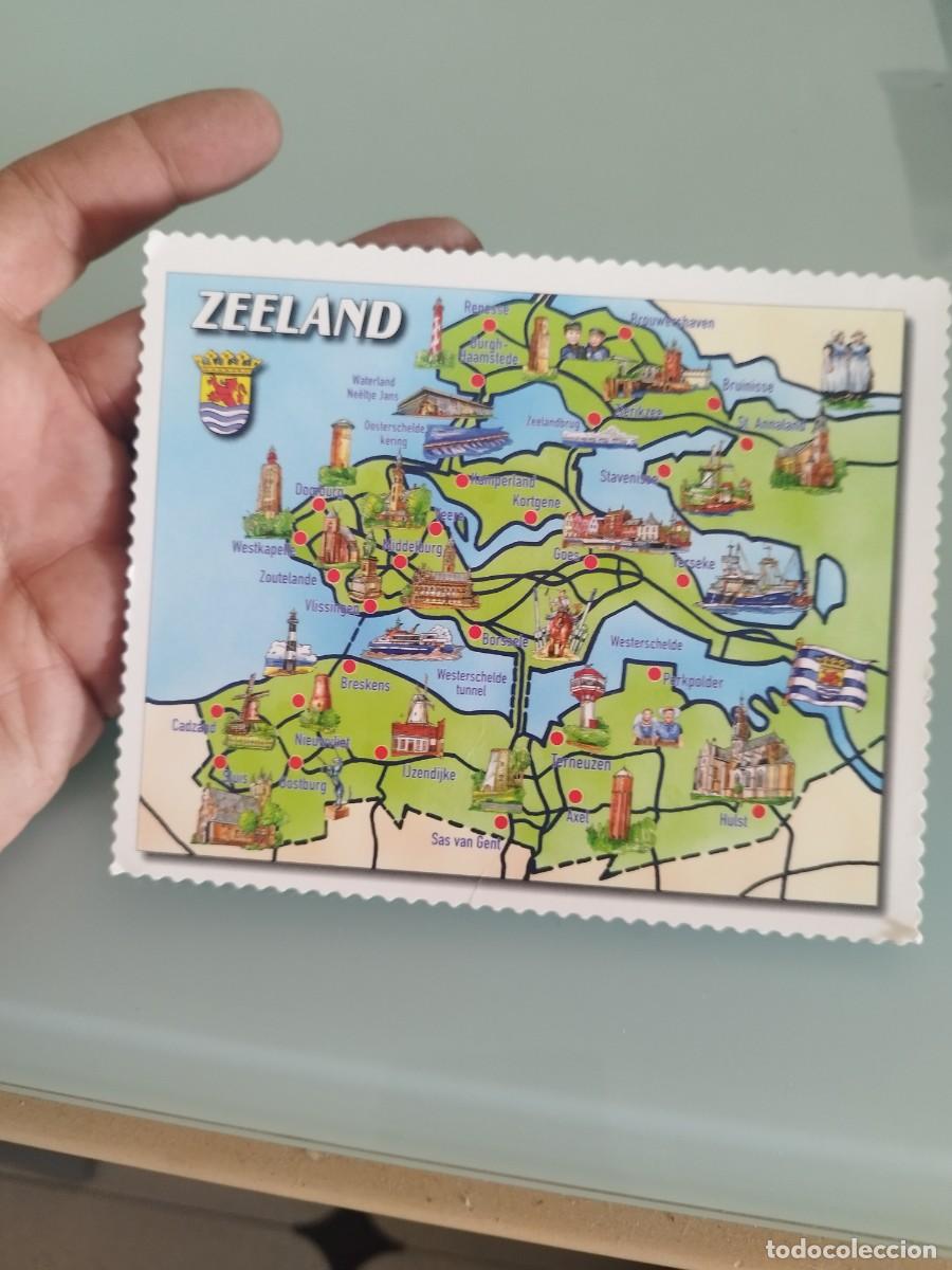 Postales: Tarjeta postal ilustrada de mapa tur&iacute;stico detallado de la provincia de Zeeland en los Pa&iacute;ses Bajos.