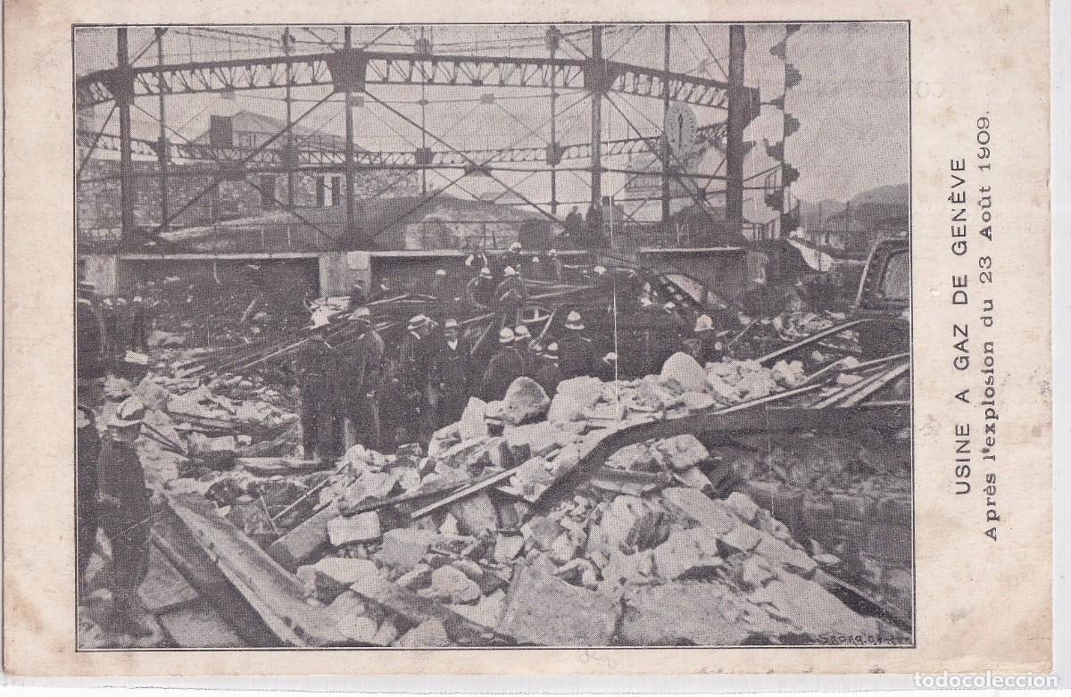 Postales: Postal de la explosi&oacute;n en la f&aacute;brica de gas de Ginebra 23 agosto 1909 Sin circular.