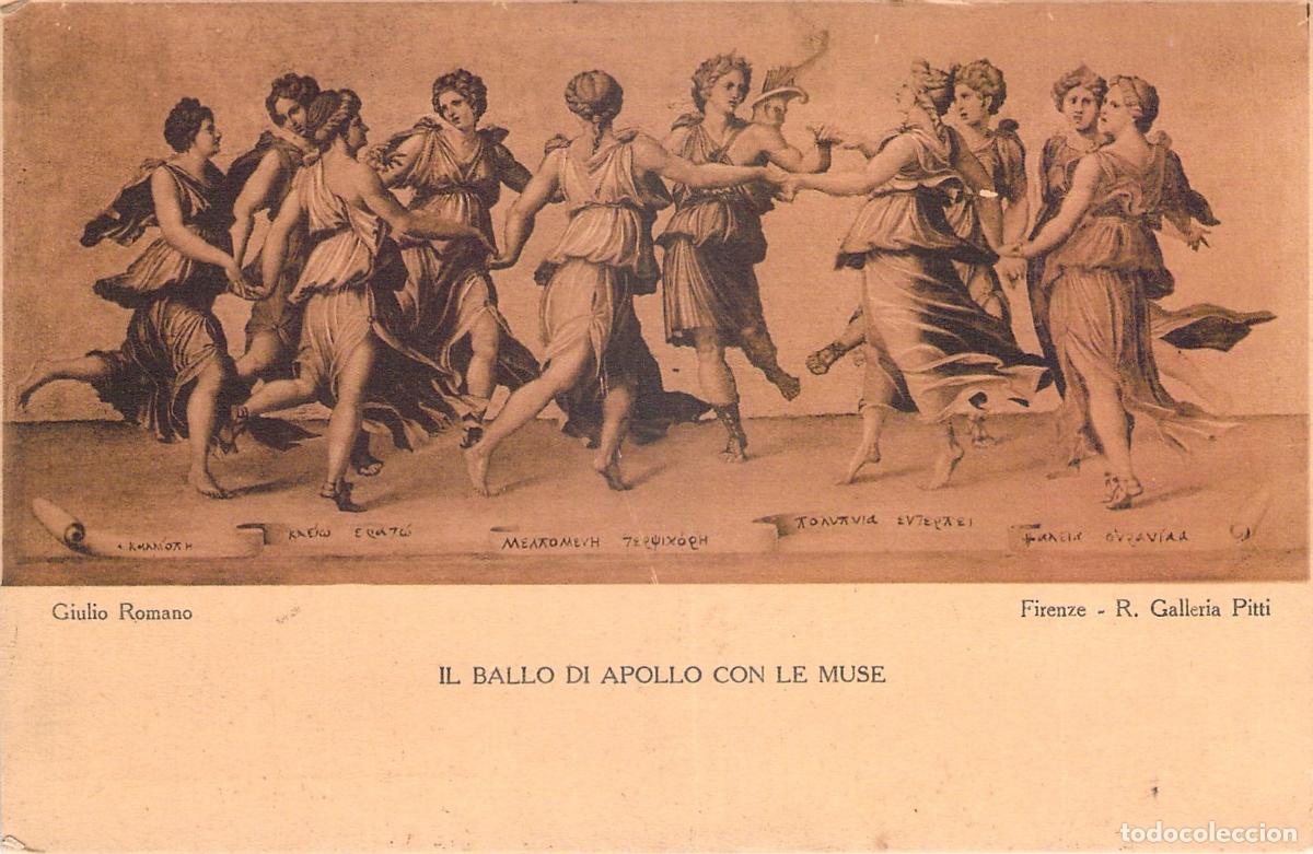 Cartes Postales: Postal El Baile de Apolo con las Musas, Giulio Romano, Galer&iacute;a Pitti