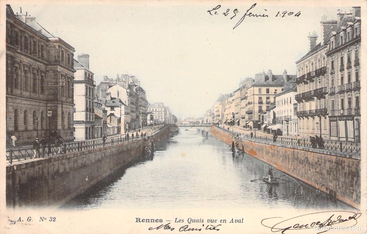 Postales: Postal de Rennes Francia Vista de los Muelles del R&iacute;o Vilaine