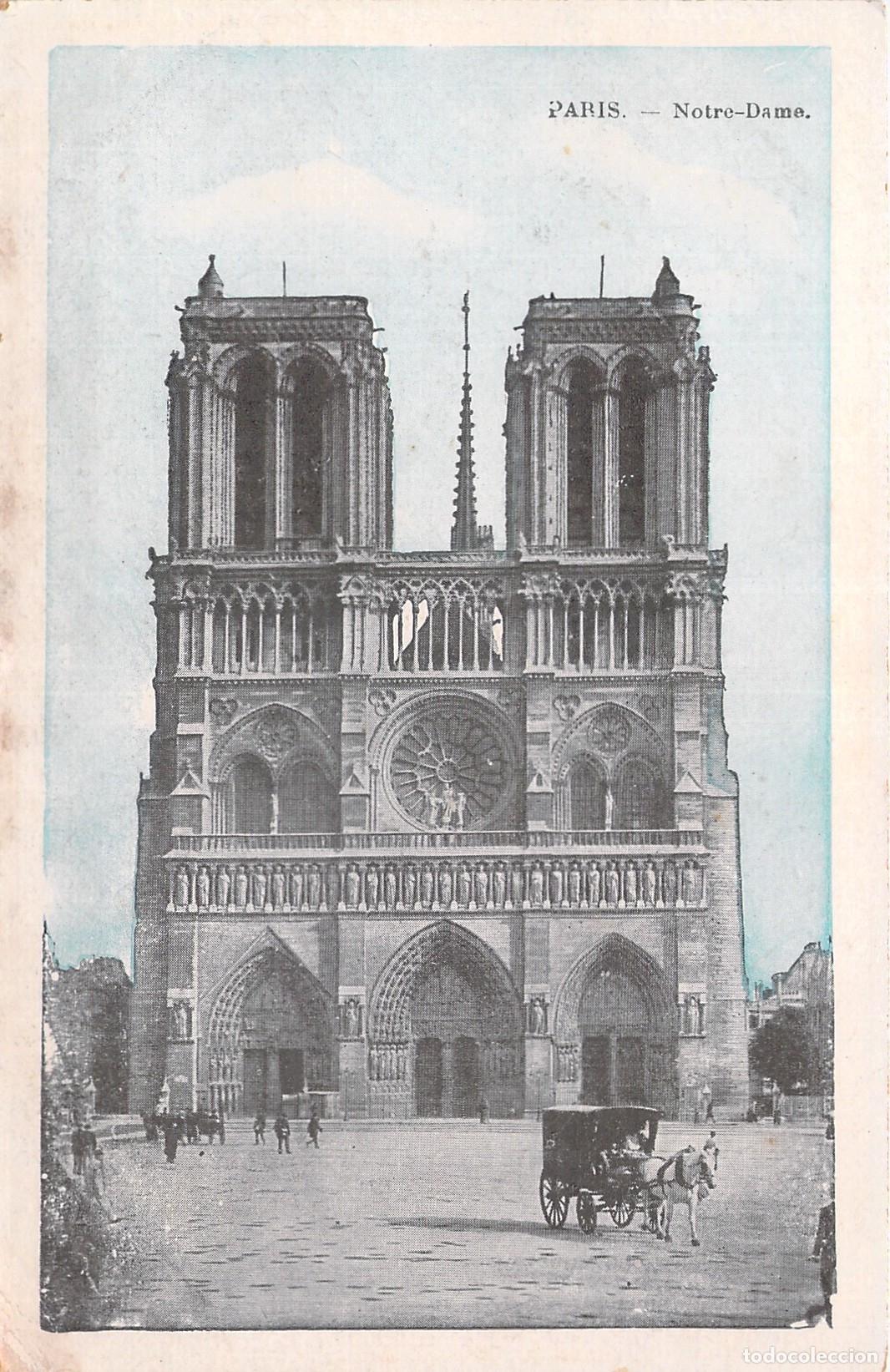 Postales: Postal de la Catedral de Notre-Dame en Par&iacute;s con Carruaje