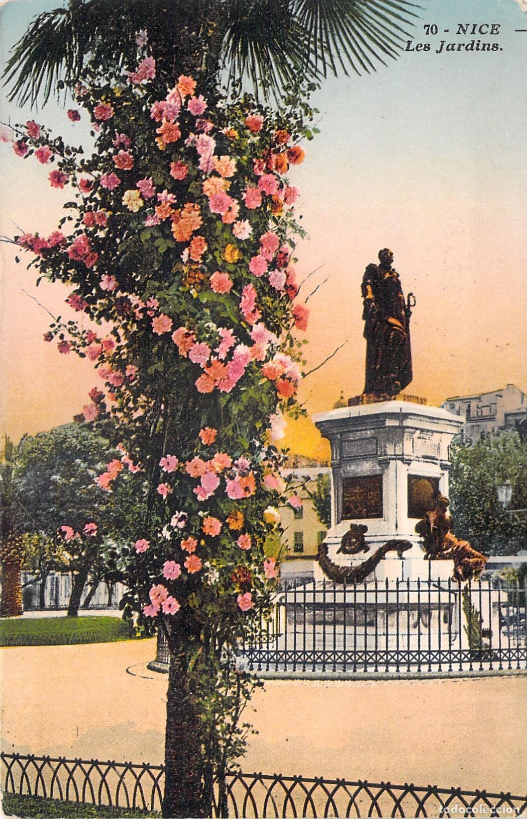 Postales: Postal de Niza Jardines con Estatua y Palmera con Rosas