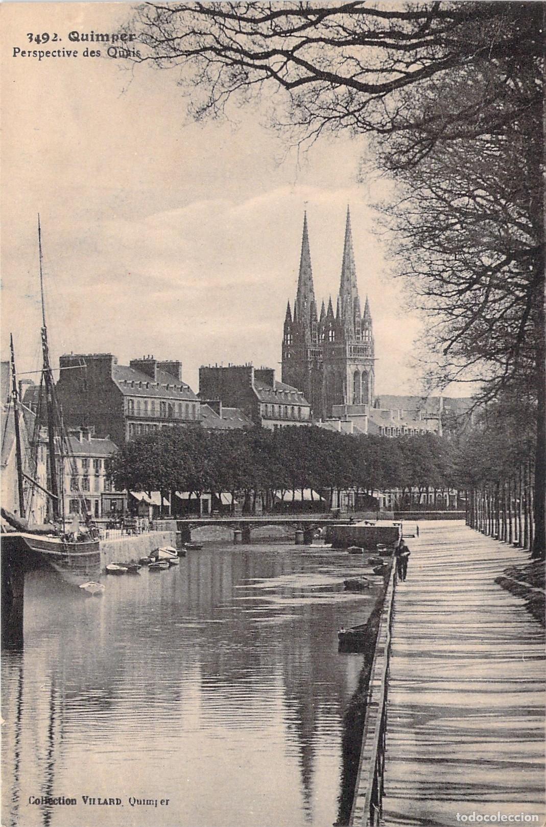 Postales: Postal de Quimper - Perspectiva de los Muelles y Catedral de Breta&ntilde;a