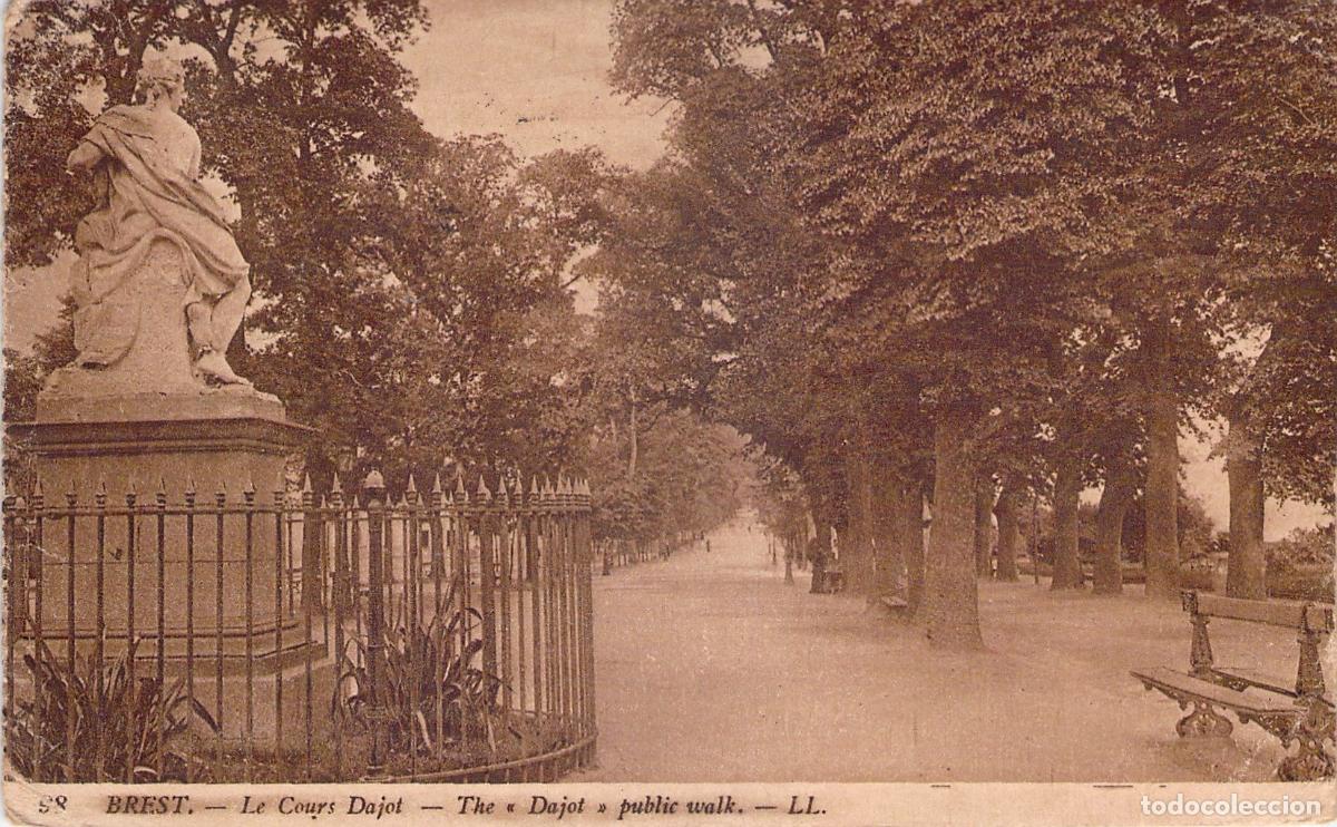 Postales: Postal de Brest Francia Paseo P&uacute;blico Le Cours Dajot Estatua y Parque