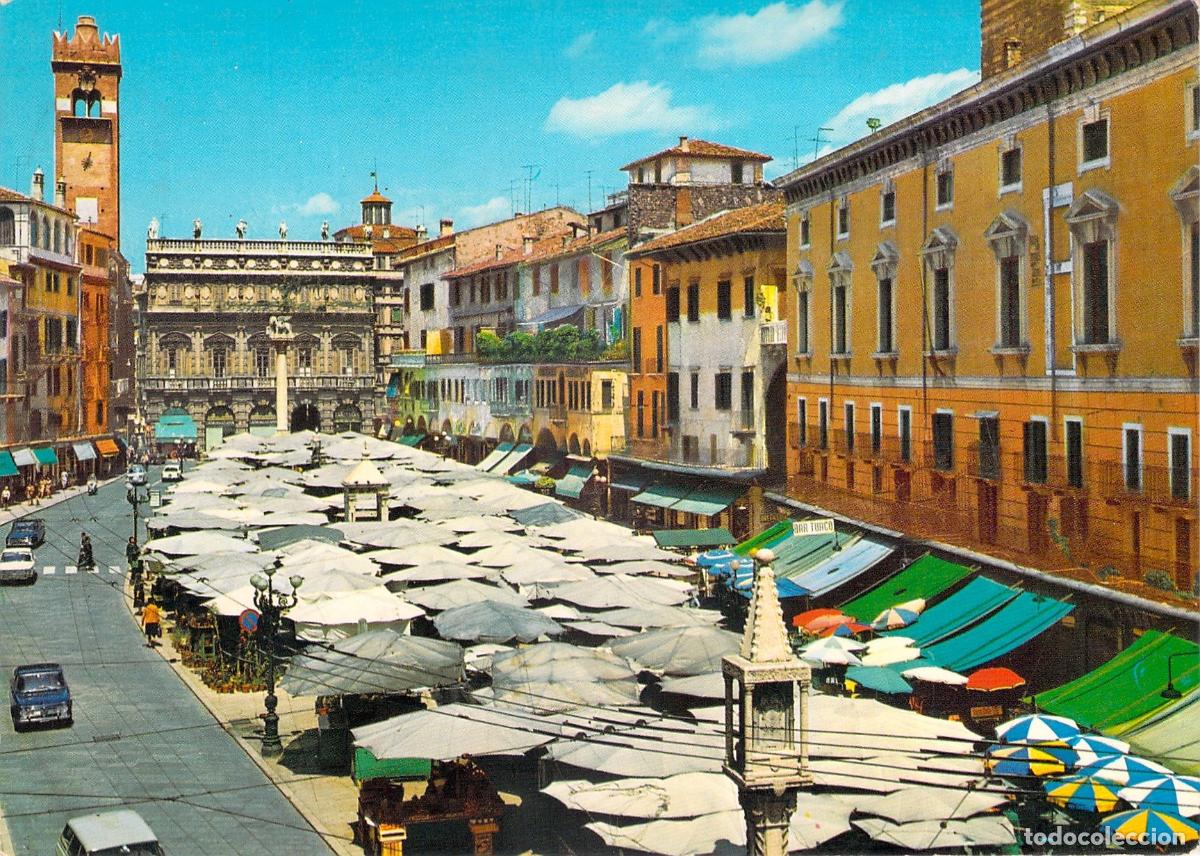 Postales: Postal de la Piazza delle Erbe en Verona, Italia