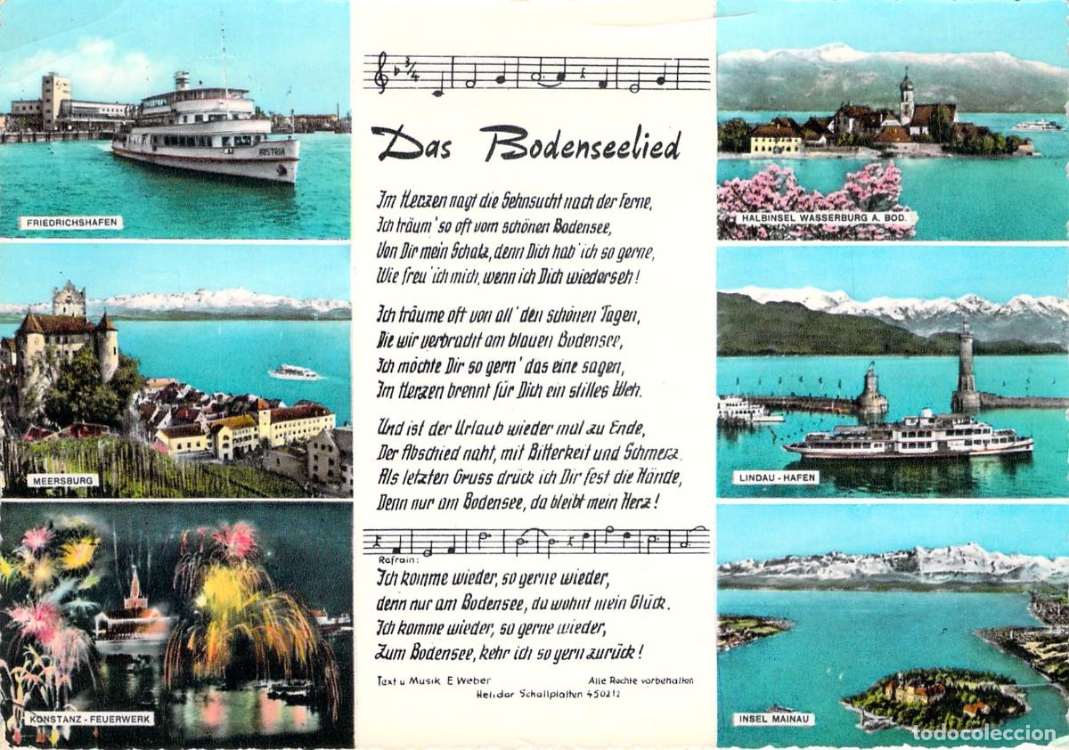Postales: Postal del Lago de Constanza con Canci&oacute;n Bodenseelied y Vistas M&uacute;ltiples