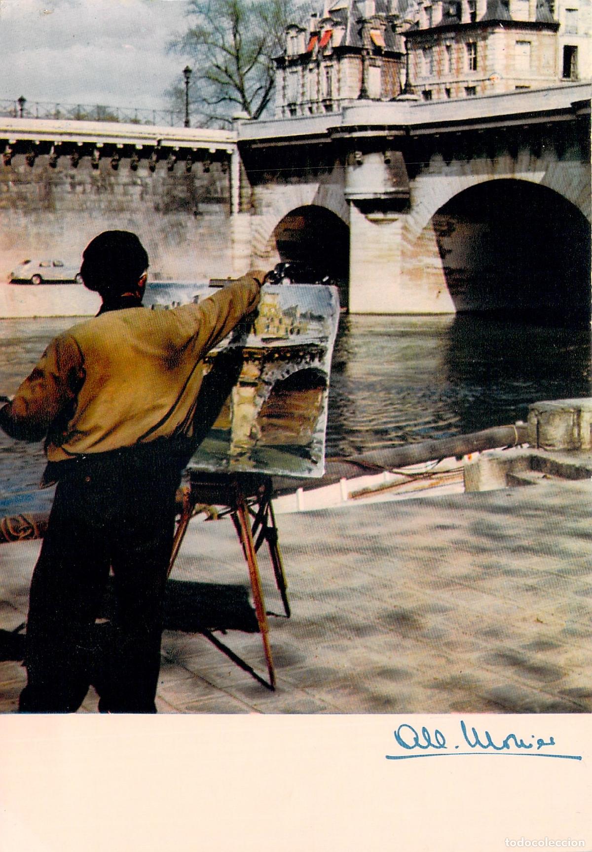 Postales: Postal de Par&iacute;s: Pintor en el Pont-Neuf por Albert Monier
