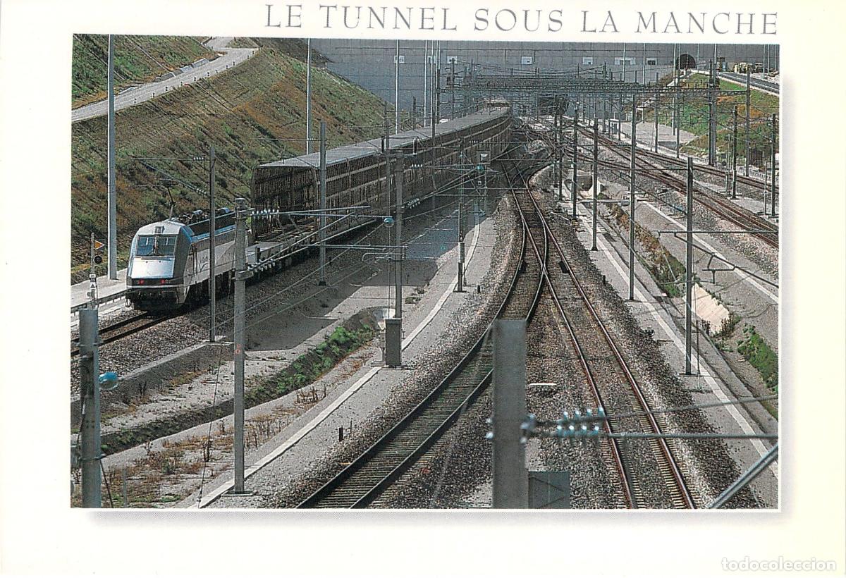Postales: Postal del T&uacute;nel de la Mancha con Tren Eurotunnel