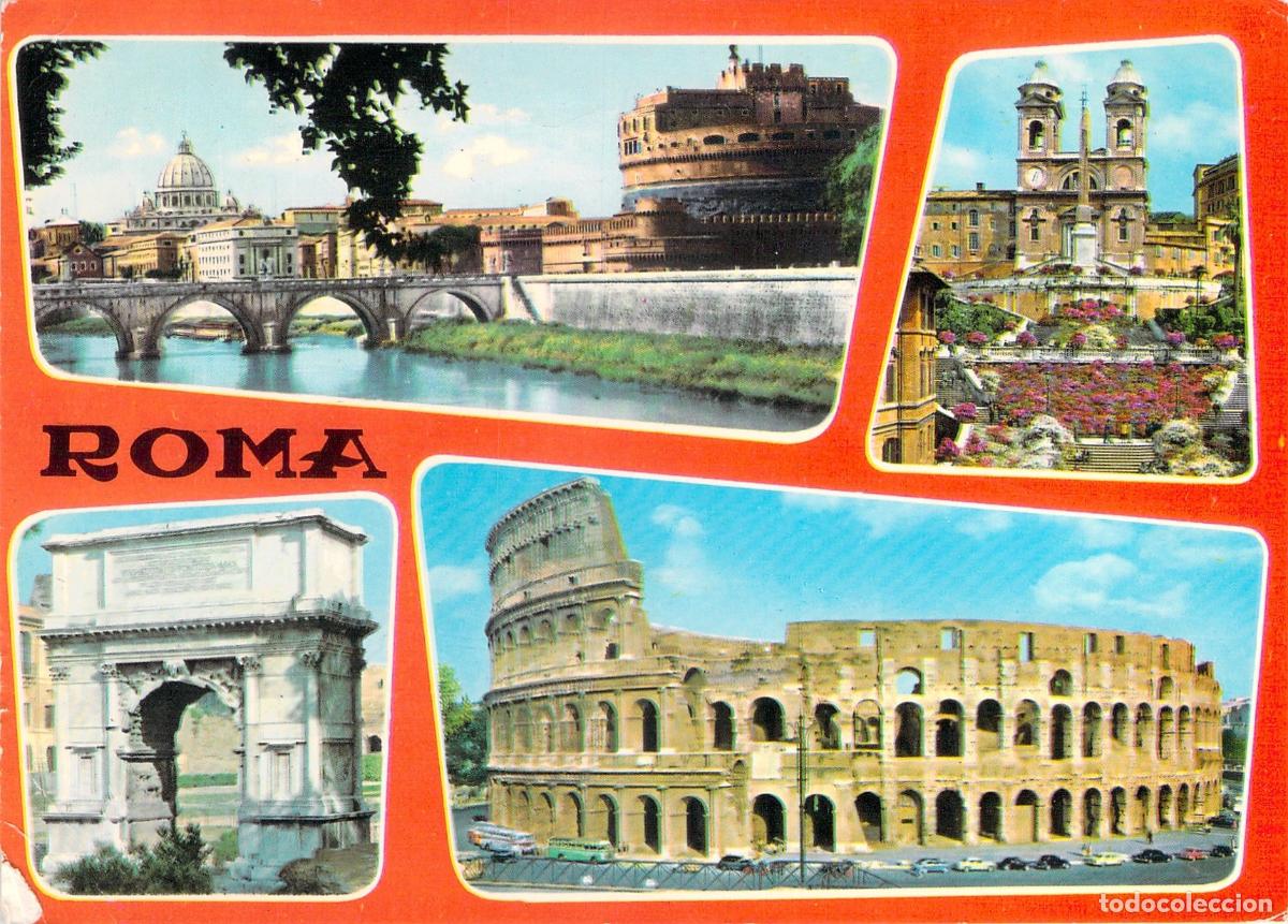 Postales: Postal Multivista de Roma con Coliseo y Monumentos