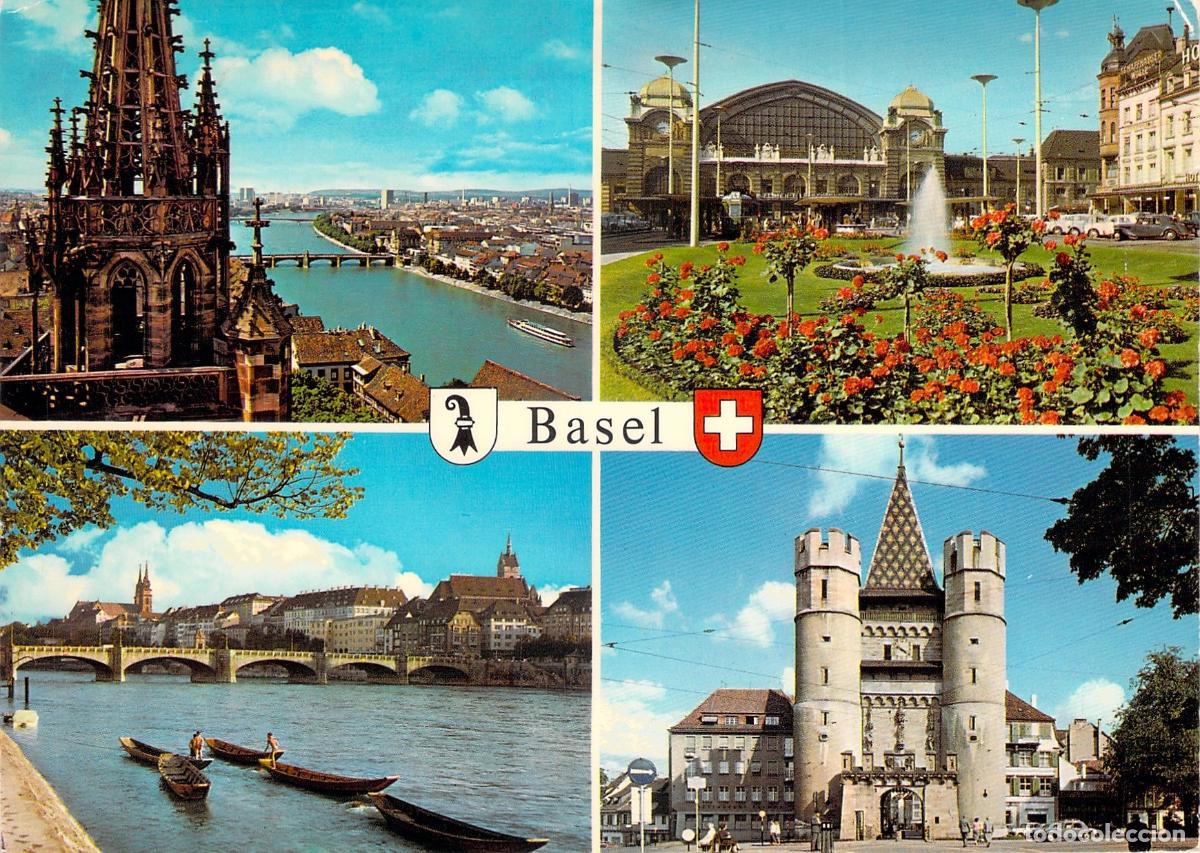 Postales: Postal Multivista de Basilea, Suiza: Catedral, Spalen y R&iacute;o Rin