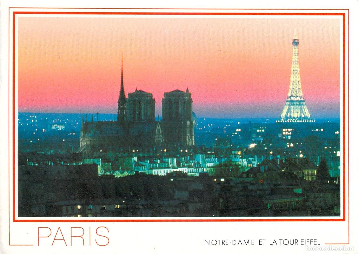 Postales: Postal de Par&iacute;s con la Catedral de Notre-Dame y la Torre Eiffel