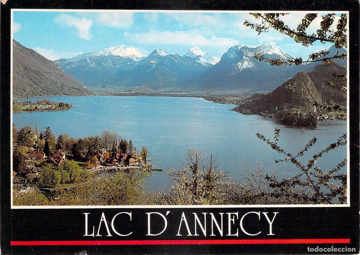 Postales: Postal del Lago de Annecy y Bah&iacute;a de Talloires en los Alpes