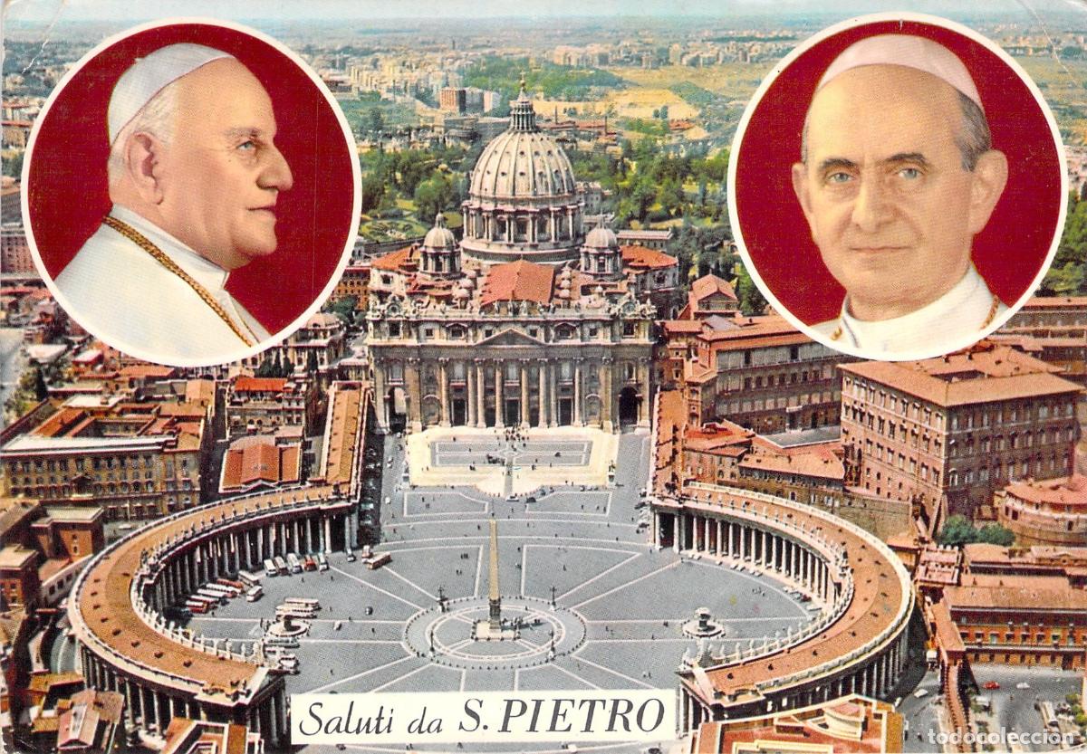 Postales: Postal de la Plaza de San Pedro con el Papa Juan XXIII y Pablo VI