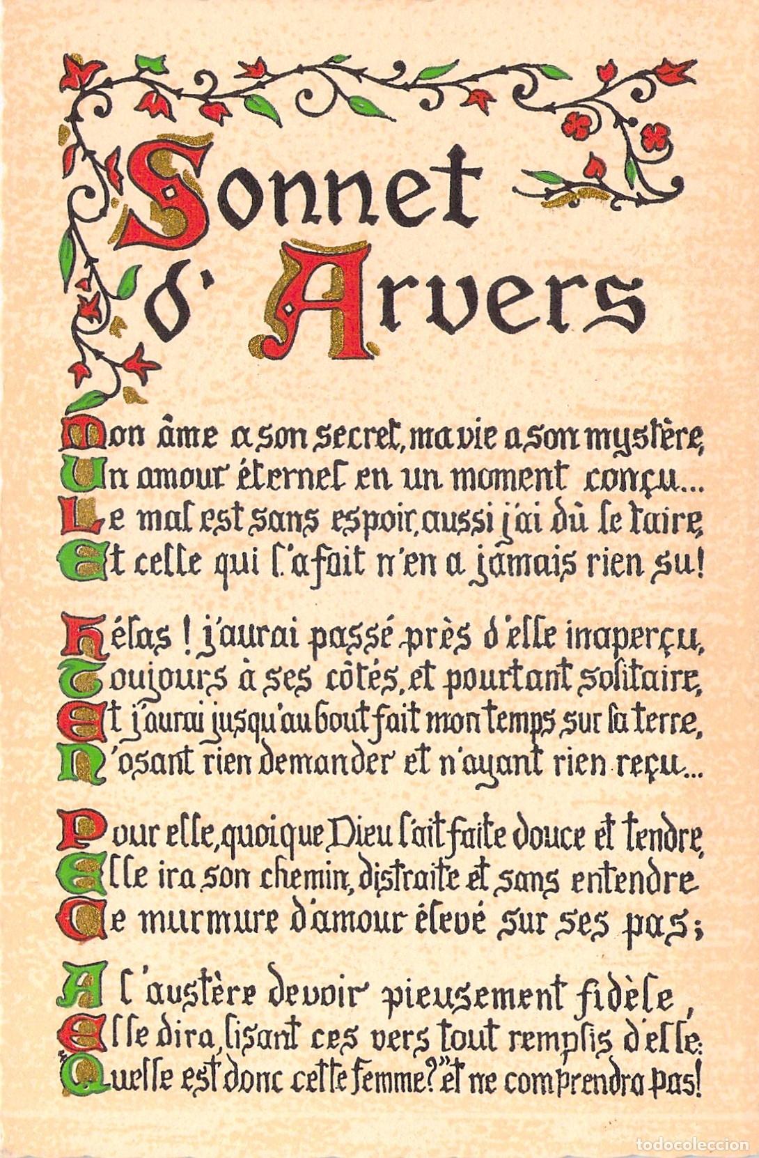 Postales: Postal Antigua Sonnet d'Arvers Poema de F&eacute;lix Arvers Roussel Rouen