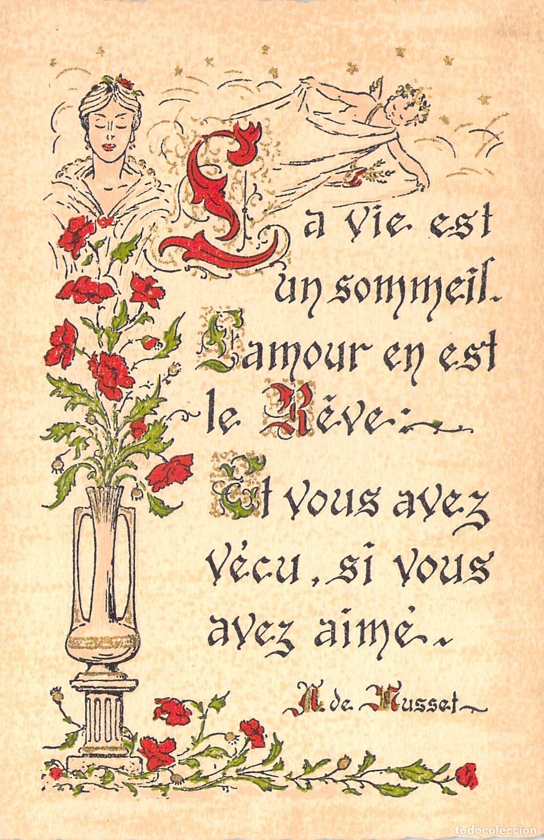 Postales: Postal Art Nouveau con Poema de Alfred de Musset
