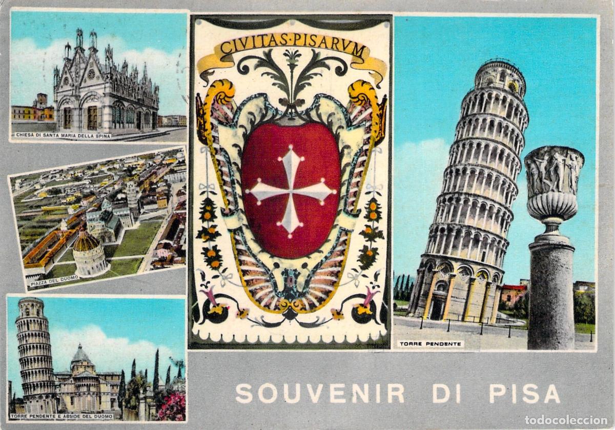 Postcards: Postal de Souvenir de Pisa con Torre Pendiente y Escudo