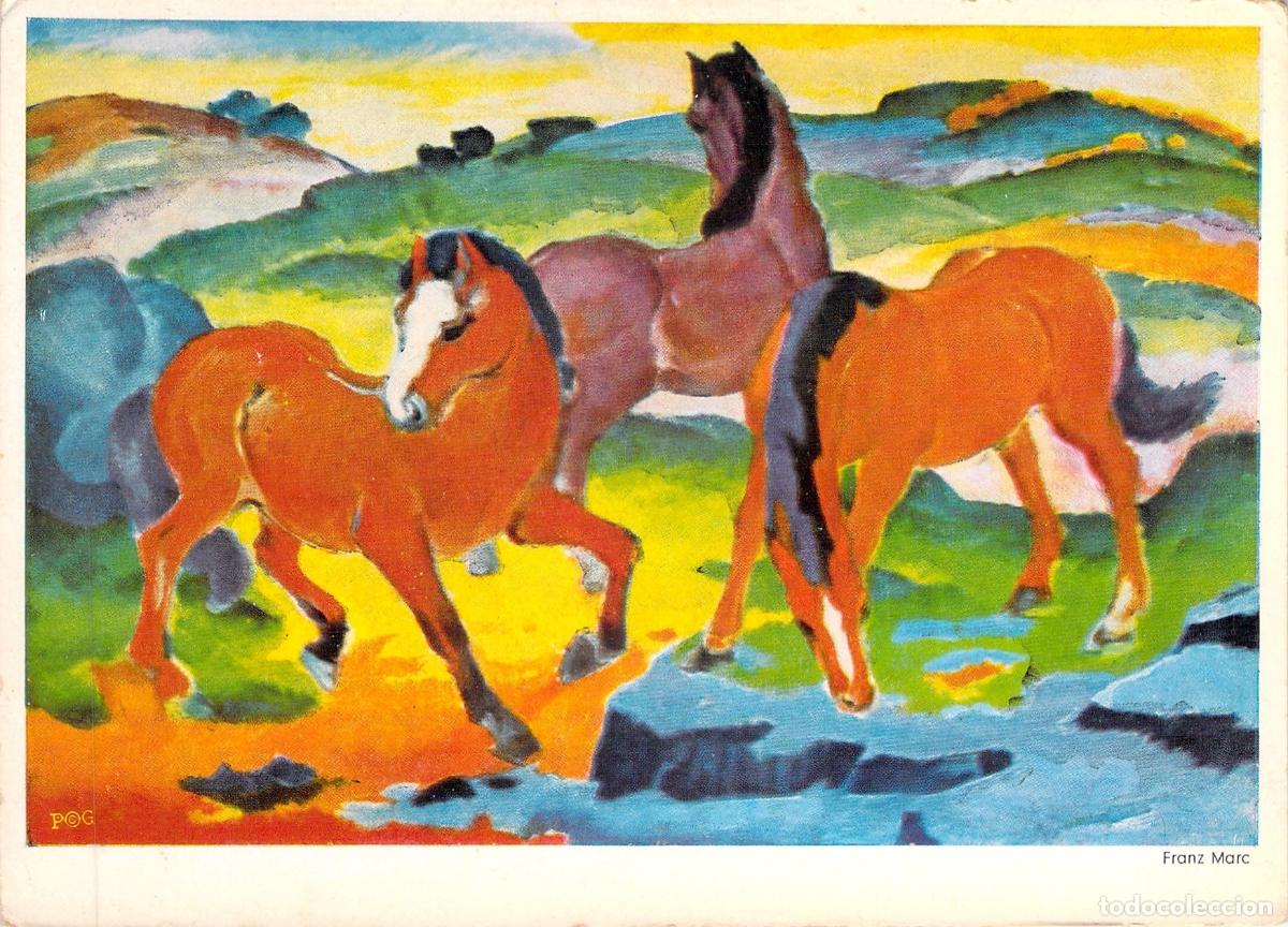 Postcards: Postal de Arte Rote Pferde Caballos Rojos por Franz Marc Hanfstaengl