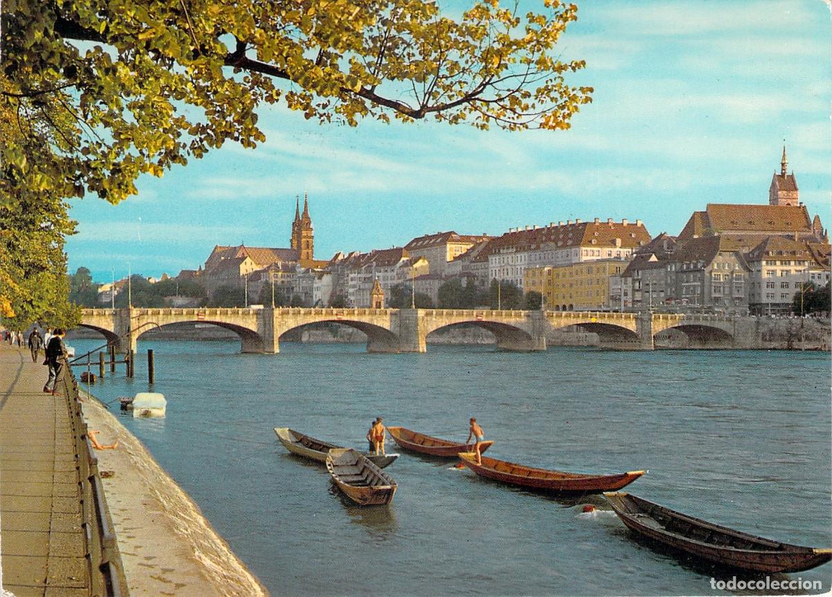 Postcards: Postal de Basilea Puente Mittlere Rheinbr&uuml;cke sobre el Rin