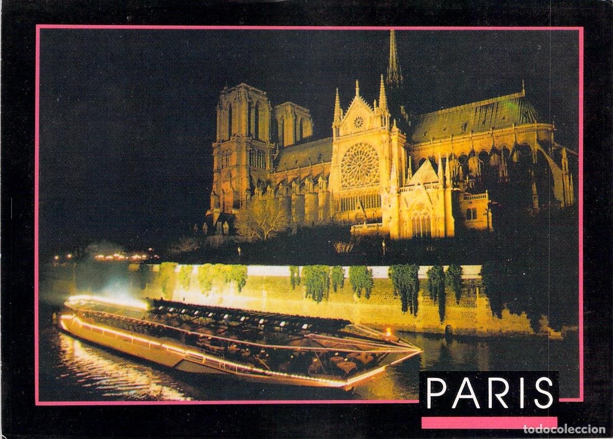 Postales: Postal de Par&iacute;s con la Catedral de Notre-Dame Iluminada de Noche