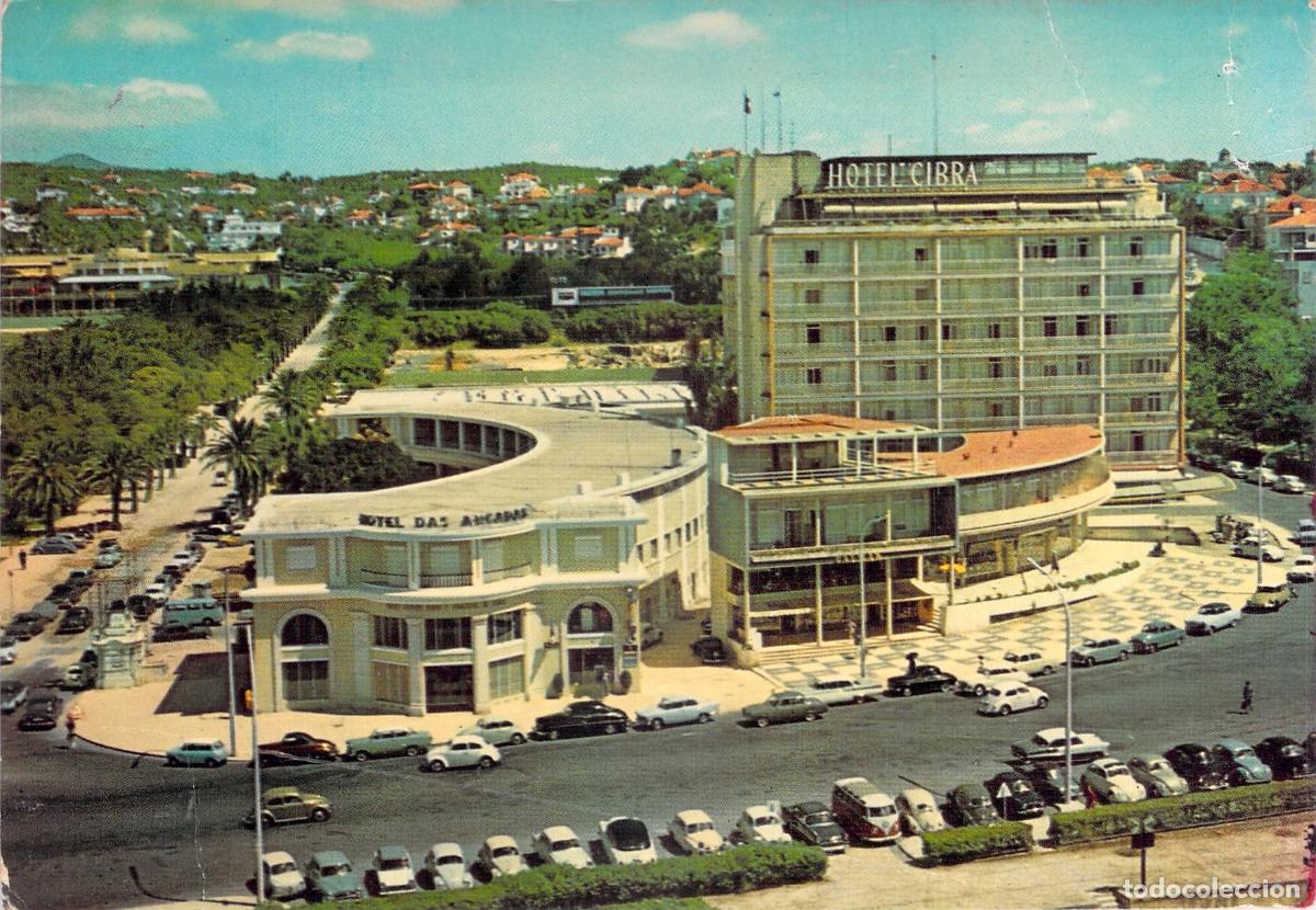 Postales: Postal de Estoril con vista del Hotel Cibra y Hotel das Arcadas