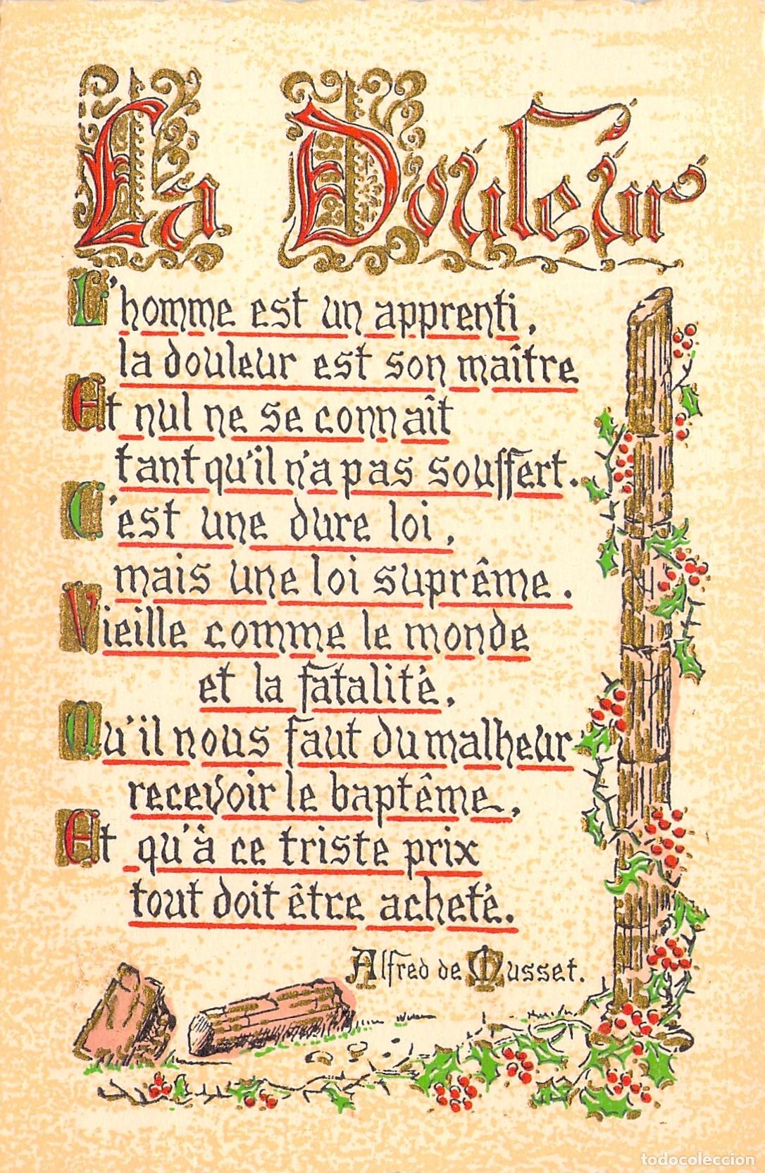 Postcards: Postal Ilustrada con Poema La Douleur de Alfred de Musset