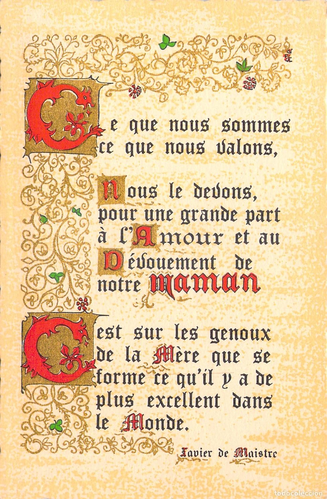 Postcards: Postal Francesa con Cita Ilustrada sobre las Madres por Xavier de Maistre