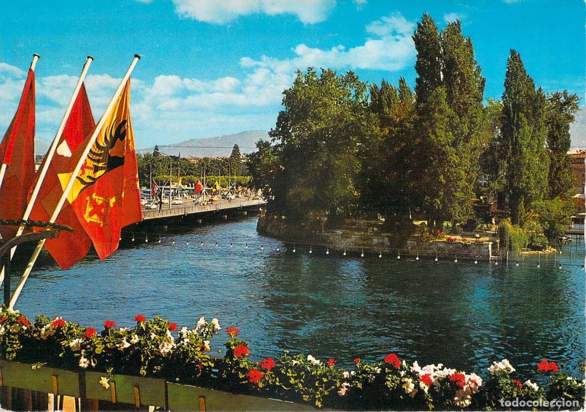 Postcards: Postal de Ginebra con la Isla Rousseau y el Puente del Mont-Blanc