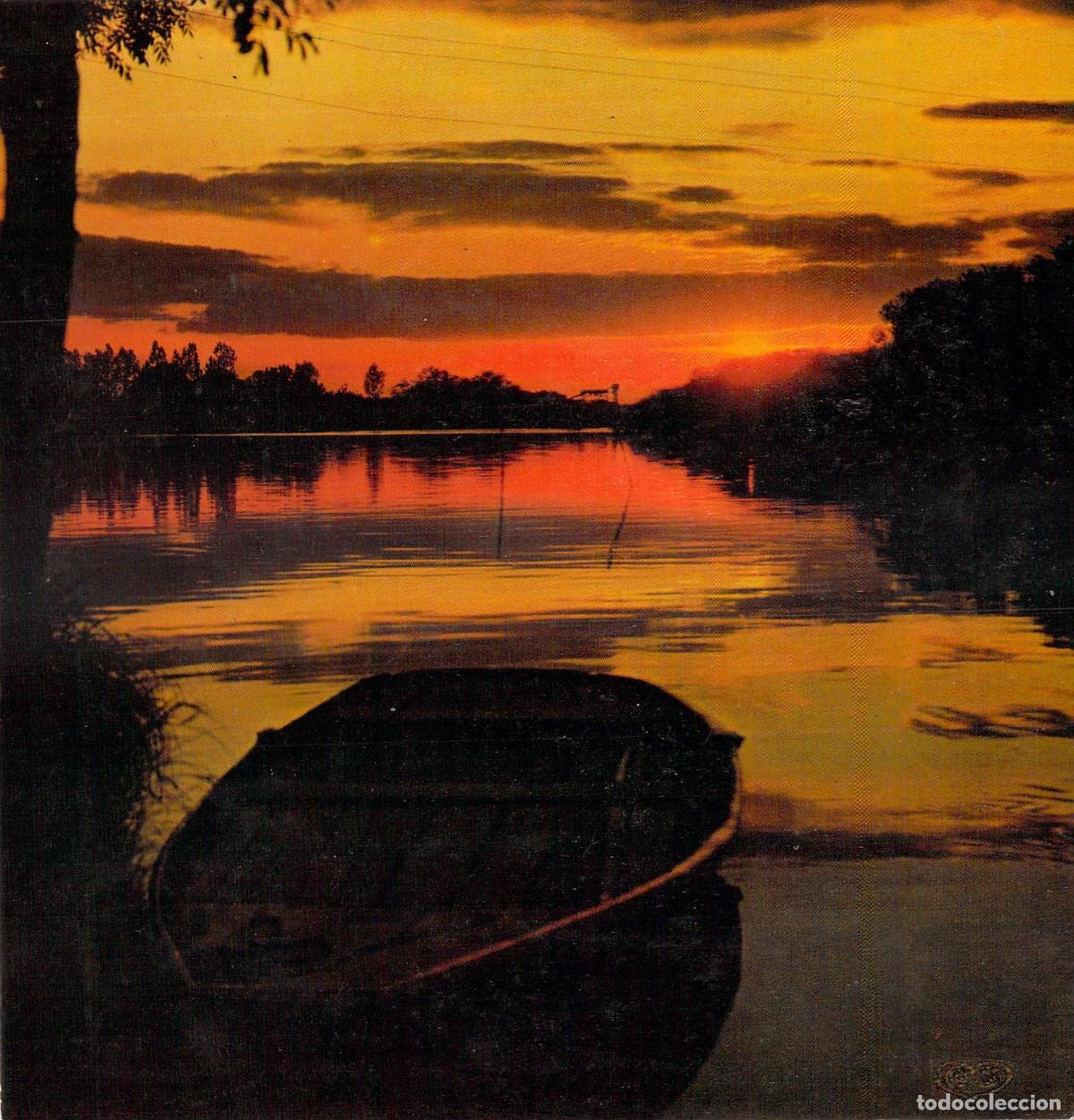 Postales: Postal de Atardecer con Barca y Poes&iacute;a de Lamartine