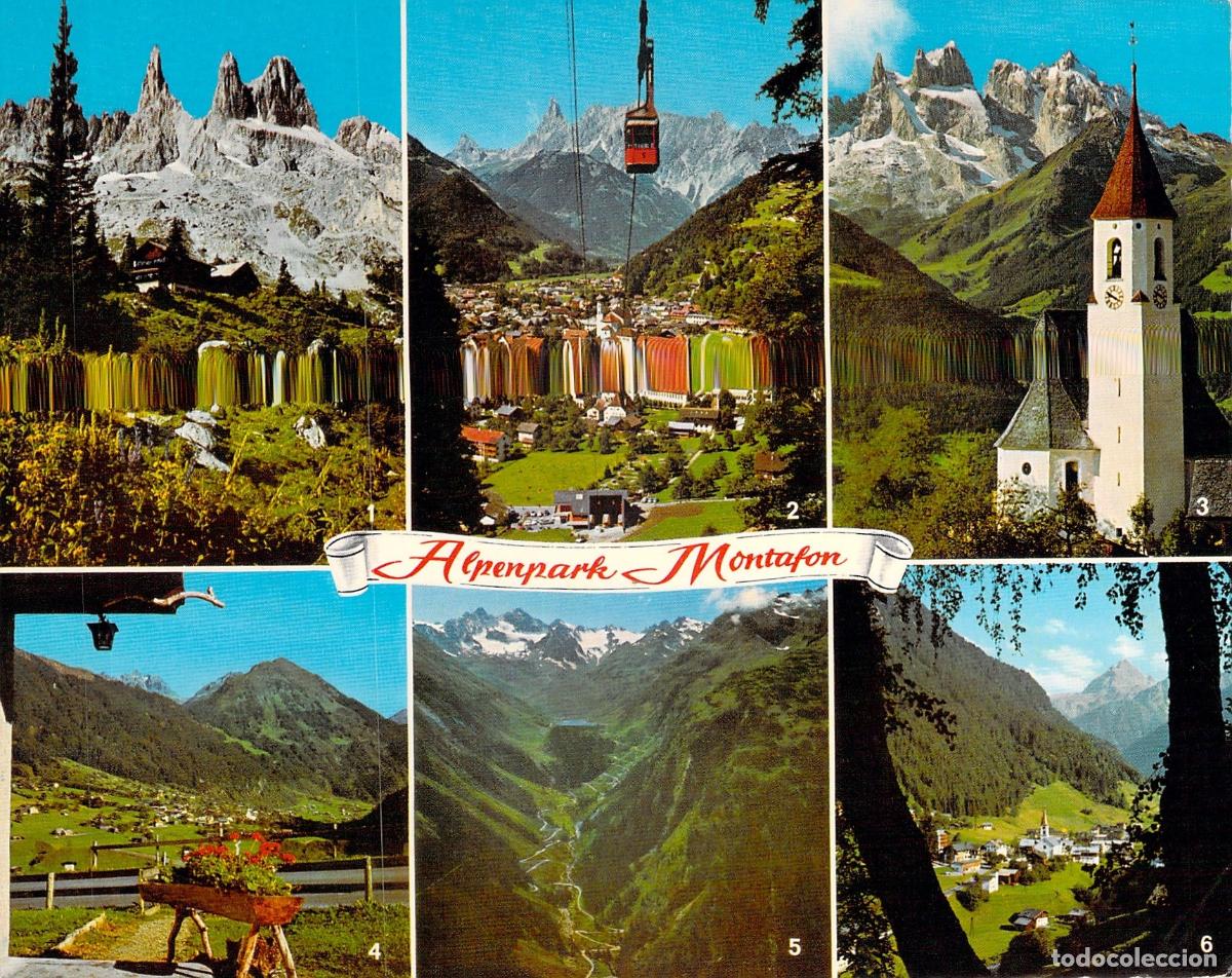 Postcards: Postal Multivista de Alpenpark Montafon Austria con Telef&eacute;rico e Iglesias