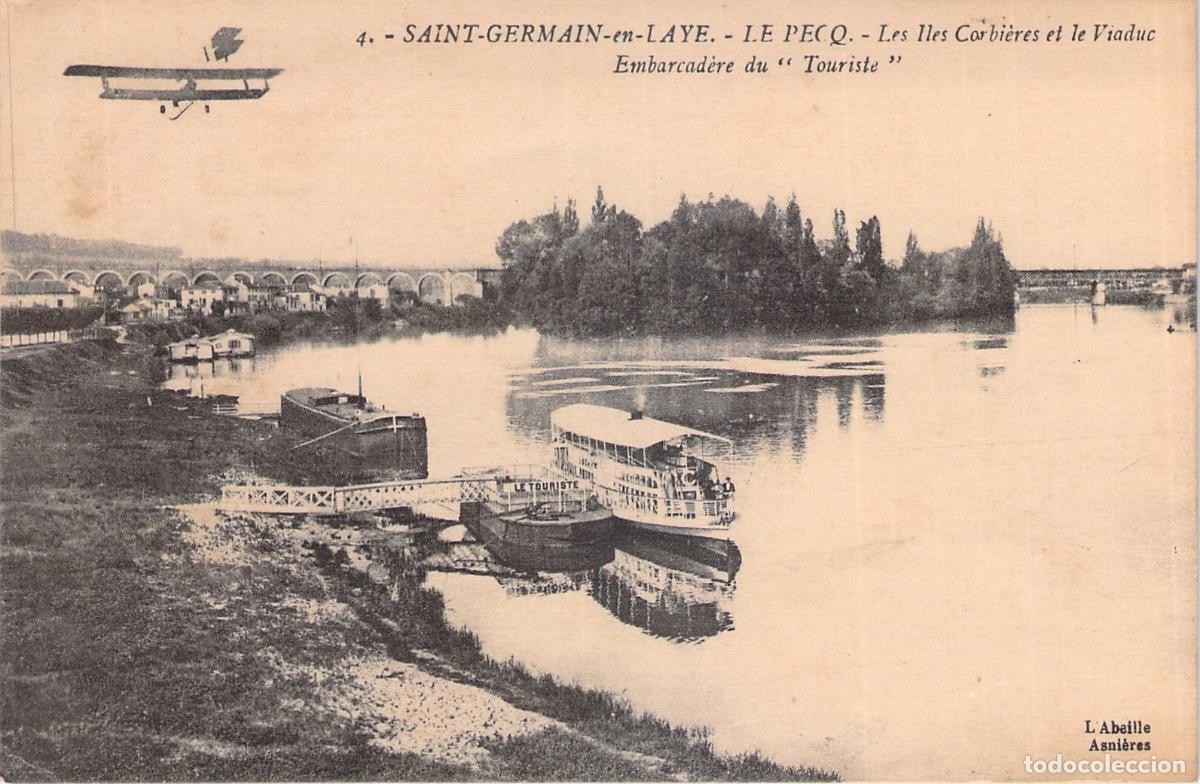 Postcards: Postal de Saint-Germain-en-Laye Le Pecq con Biplano y Barco Le Touriste