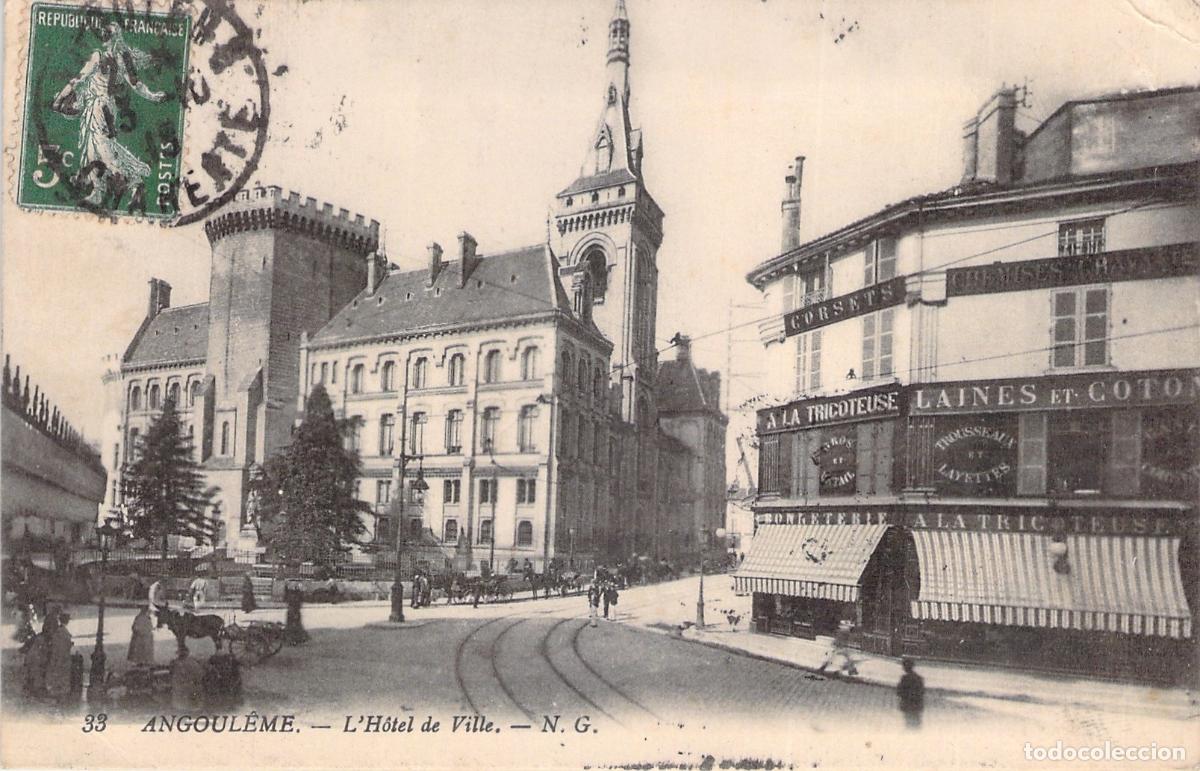 Postales: Postal de Angulema - L'H&ocirc;tel de Ville y Comercio de Lanas