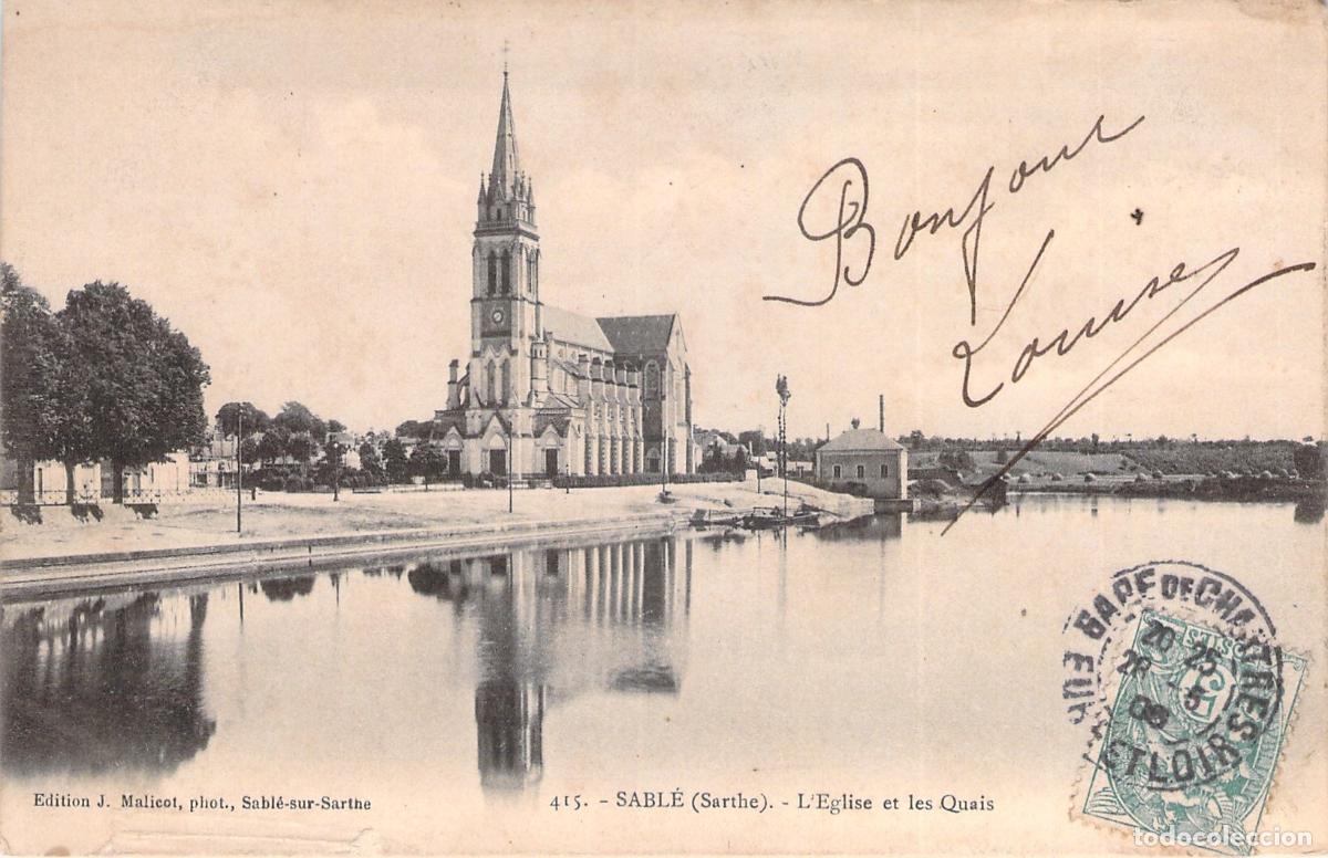 Postales: Tarjeta Postal de Sabl&eacute;-sur-Sarthe, Iglesia y Muelles