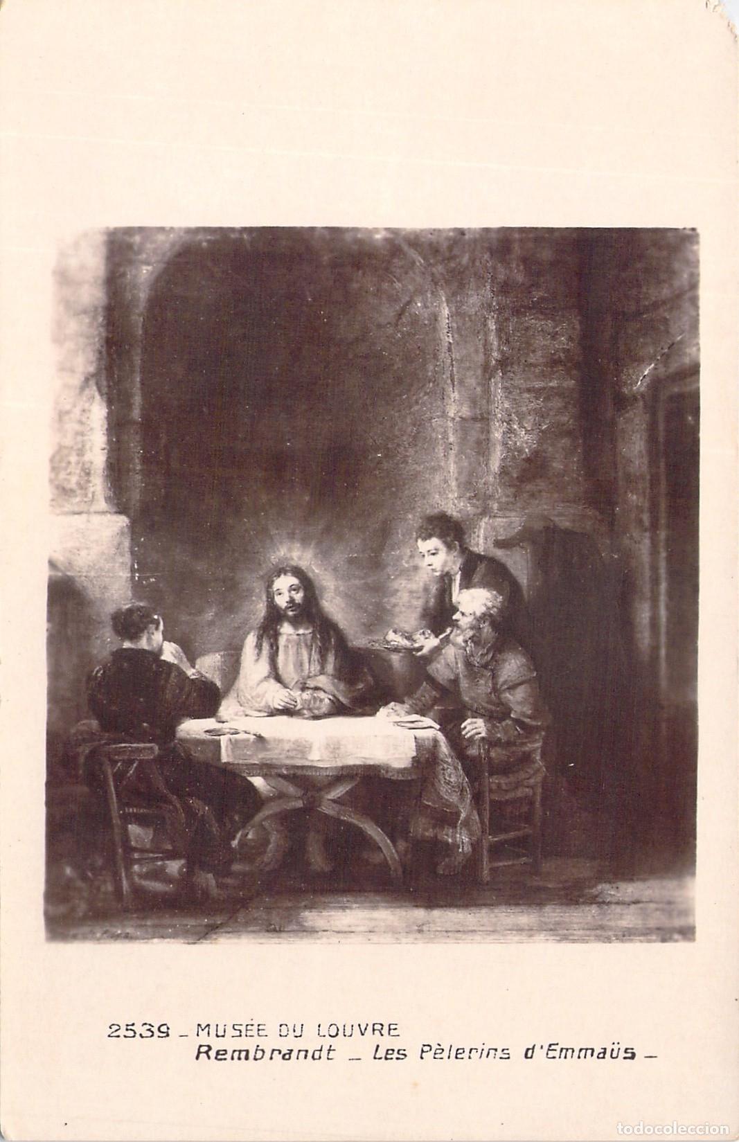 Postcards: Postal Art&iacute;stica Rembrandt Los Peregrinos de Ema&uacute;s Museo del Louvre
