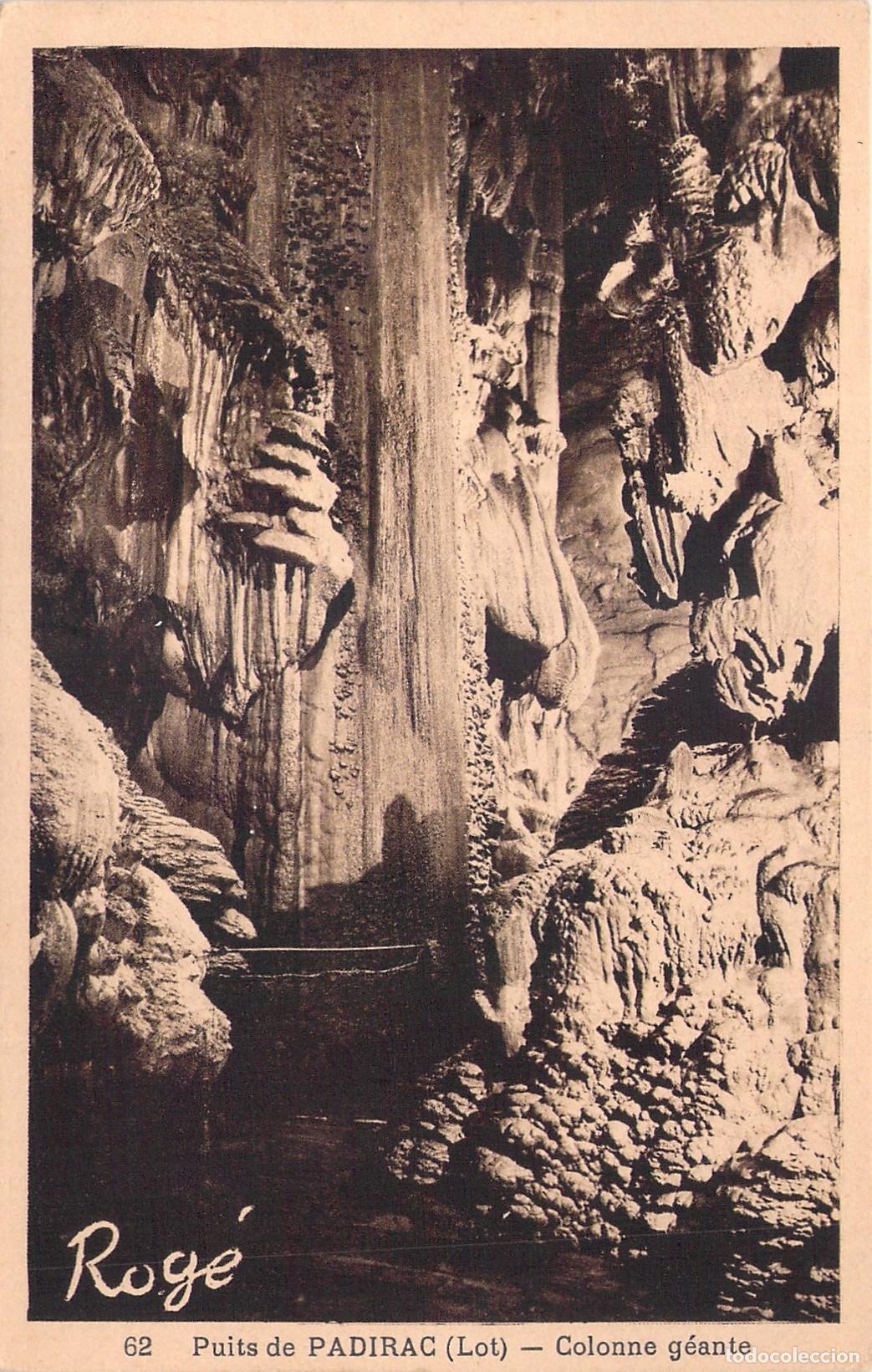 Postales: Postal Puits de Padirac Francia Colonne G&eacute;ante Cueva