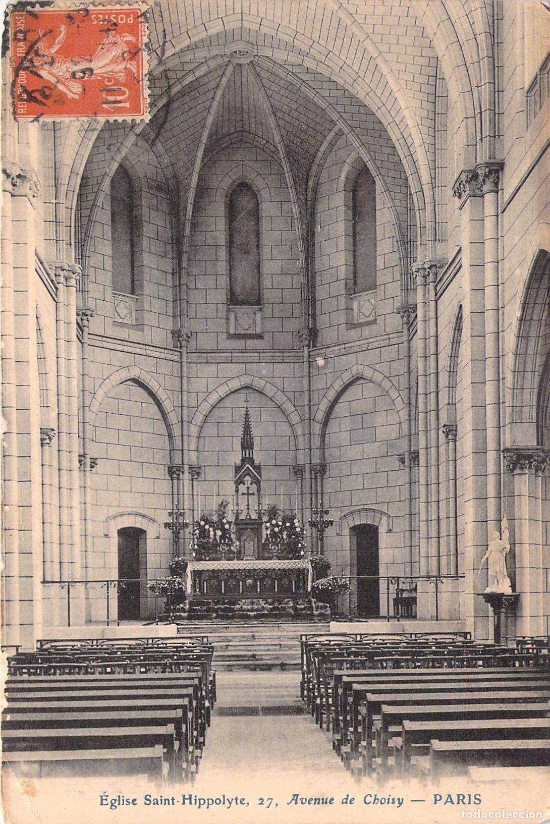 Postales: Postal de la Iglesia Saint-Hippolyte de Par&iacute;s, Interior con Altar